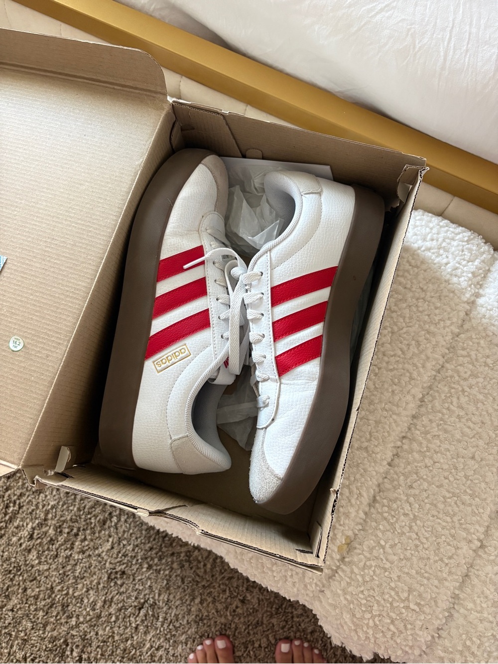 adidas White Sneakers with Red Stripes
